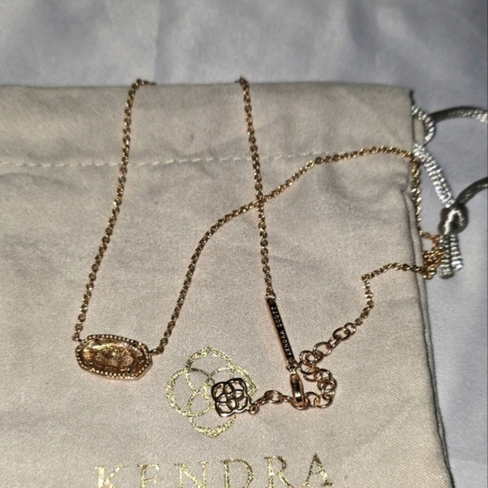 Kendra Scott Elisa Pendant Necklace Gold Dust Gold Drusy Adjustable Chain New